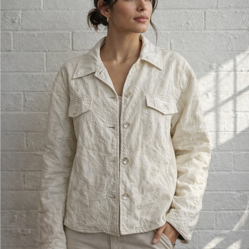 vintage susan bristol quilted jacket nwt cream shabby chic cottagecore XL